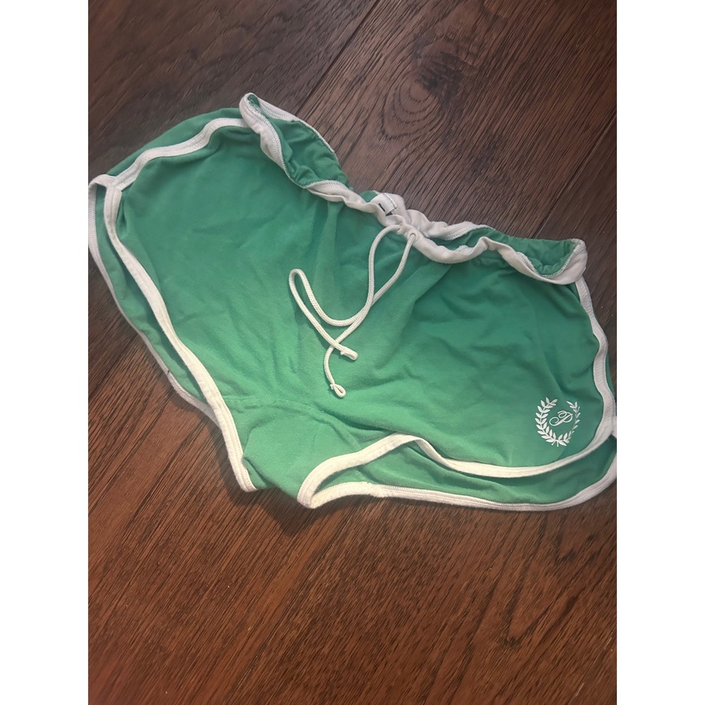 Y2K Victorias Secret PINK Green Dolphin Lounge Shorts White Trim Drawstring L